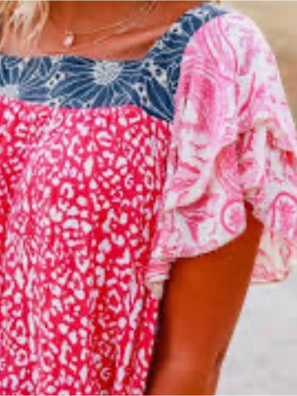 NWT Grace & Emma mixed pattern boho flutter sleeves blouse Size S
